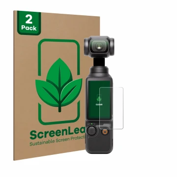 Vorderseite einer Produktverpackung mit dem Markenlogo ScreenLeaf. Daneben ist das Gerät DJI Osmo Pocket 3 mit dem zugehörigen
