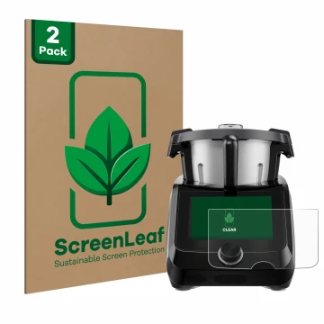 Vorderseite einer Produktverpackung mit dem Markenlogo ScreenLeaf. Daneben ist das Gerät SilverCrest Monsieur Cuisine Smart BL