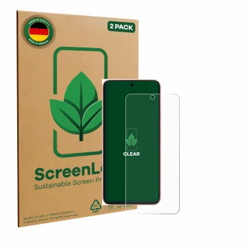 Vorderseite einer Produktverpackung mit dem Markenlogo ScreenLeaf. Daneben ist das Gerät Google Pixel 8 (case-friendly) mit de