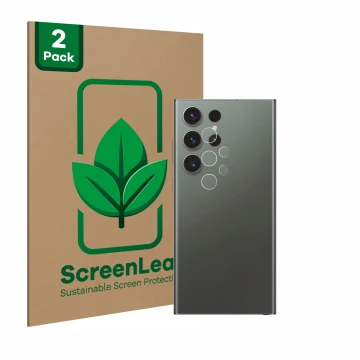 Vorderseite einer Produktverpackung mit dem Markenlogo ScreenLeaf. Daneben ist das Gerät Samsung Galaxy S23 Ultra Enterprise E