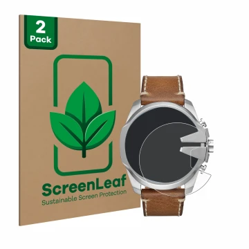 Vorderseite einer Produktverpackung mit dem Markenlogo ScreenLeaf. Daneben ist das Gerät Diesel Mega Chief mit dem zugehörigen