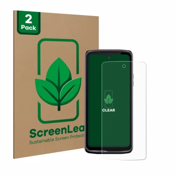 Vorderseite einer Produktverpackung mit dem Markenlogo ScreenLeaf. Daneben ist das Gerät Crosscall Stellar X5 mit dem zugehöri
