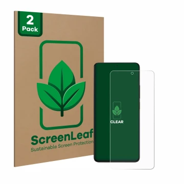 Vorderseite einer Produktverpackung mit dem Markenlogo ScreenLeaf. Daneben ist das Gerät Xiaomi Poco X6 Pro mit dem zugehörige