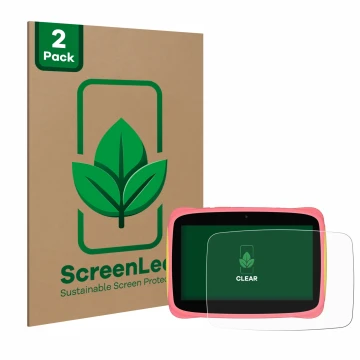 Vorderseite einer Produktverpackung mit dem Markenlogo ScreenLeaf. Daneben ist das Gerät Blackview Tab 3 Kids mit dem zugehöri