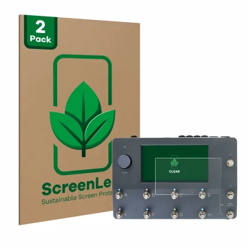 Vorderseite einer Produktverpackung mit dem Markenlogo ScreenLeaf. Daneben ist das Gerät Neural DSP Quad Cortex mit dem zugehö