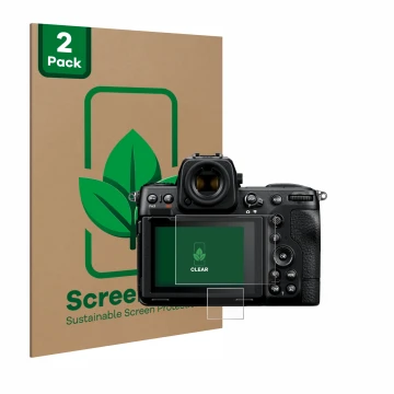 Vorderseite einer Produktverpackung mit dem Markenlogo ScreenLeaf. Daneben ist das Gerät Nikon Z 8 (Display + Schulterdisplay)