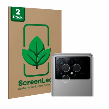 Vorderseite einer Produktverpackung mit dem Markenlogo ScreenLeaf. Daneben ist das Gerät Xiaomi Poco X6 Pro (NUR Kameraschutz)