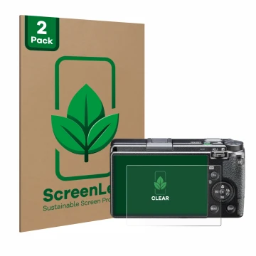 Vorderseite einer Produktverpackung mit dem Markenlogo ScreenLeaf. Daneben ist das Gerät Ricoh GR III HDF mit dem zugehörigen 