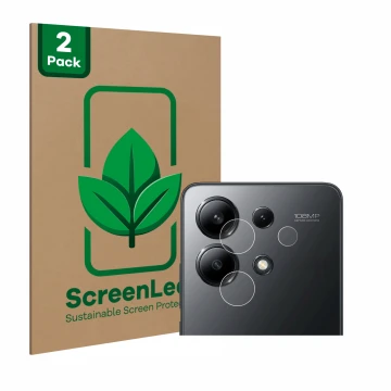 Vorderseite einer Produktverpackung mit dem Markenlogo ScreenLeaf. Daneben ist das Gerät Xiaomi Redmi Note 13 4G (NUR Kamerasc