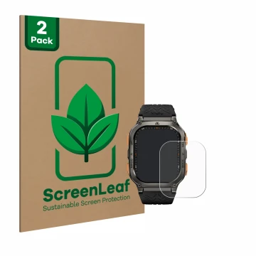 Vorderseite einer Produktverpackung mit dem Markenlogo ScreenLeaf. Daneben ist das Gerät Kospet Tank M3 Ultra mit dem zugehöri