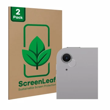 Vorderseite einer Produktverpackung mit dem Markenlogo ScreenLeaf. Daneben ist das Gerät Apple iPad Air 11