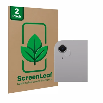 Vorderseite einer Produktverpackung mit dem Markenlogo ScreenLeaf. Daneben ist das Gerät Apple iPad Air 11