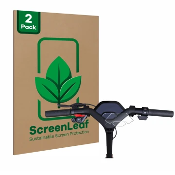 Vorderseite einer Produktverpackung mit dem Markenlogo ScreenLeaf. Daneben ist das Gerät Segway Ninebot P65D mit dem zugehörig