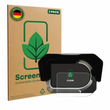 Vorderseite einer Produktverpackung mit dem Markenlogo ScreenLeaf. Daneben ist das Gerät Kymco CV3 mit dem zugehörigen Display