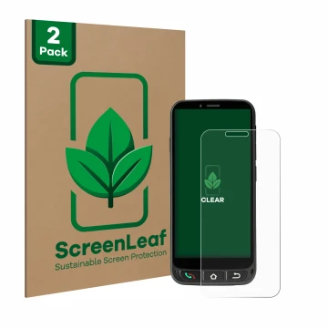 Vorderseite einer Produktverpackung mit dem Markenlogo ScreenLeaf. Daneben ist das Gerät SPC Zeus 4G Pro mit dem zugehörigen D