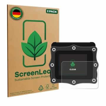 Vorderseite einer Produktverpackung mit dem Markenlogo ScreenLeaf. Daneben ist das Gerät Shearwater Perdix dive computer mit d