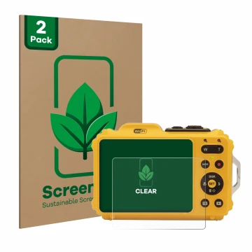 Vorderseite einer Produktverpackung mit dem Markenlogo ScreenLeaf. Daneben ist das Gerät Kodak Pixpro WPZ2 mit dem zugehörigen