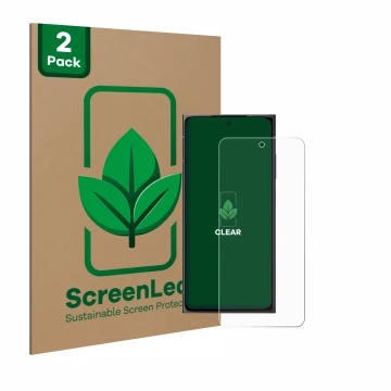 Vorderseite einer Produktverpackung mit dem Markenlogo ScreenLeaf. Daneben ist das Gerät HMD Skyline mit dem zugehörigen Displ