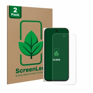 Vorderseite einer Produktverpackung mit dem Markenlogo ScreenLeaf. Daneben ist das Gerät Google Pixel 9 Pro Fold mit dem zugeh