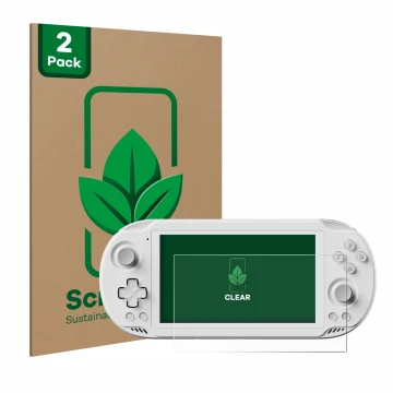Vorderseite einer Produktverpackung mit dem Markenlogo ScreenLeaf. Daneben ist das Gerät AYN Odin 2 Mini mit dem zugehörigen D