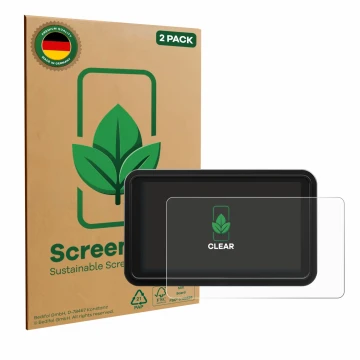Vorderseite einer Produktverpackung mit dem Markenlogo ScreenLeaf. Daneben ist das Gerät Atomos Shinobi 2 mit dem zugehörigen 