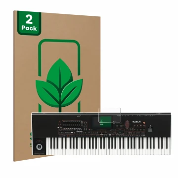 Vorderseite einer Produktverpackung mit dem Markenlogo ScreenLeaf. Daneben ist das Gerät KORG Pa4x mit dem zugehörigen Display