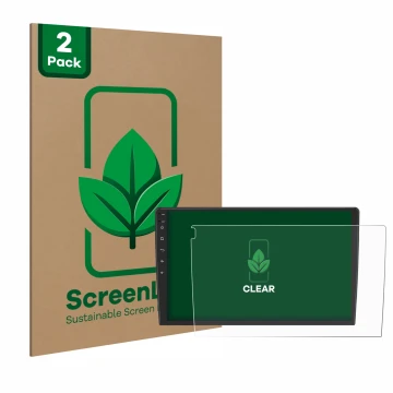 Vorderseite einer Produktverpackung mit dem Markenlogo ScreenLeaf. Daneben ist das Gerät Eonon ua12s plus-6g mit dem zugehörig