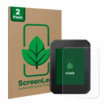 Vorderseite einer Produktverpackung mit dem Markenlogo ScreenLeaf. Daneben ist das Gerät FIT Display Compact 2.0 mit dem zugeh