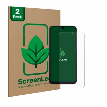 Vorderseite einer Produktverpackung mit dem Markenlogo ScreenLeaf. Daneben ist das Gerät Samsung Galaxy A16 5G mit dem zugehör
