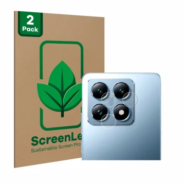 Vorderseite einer Produktverpackung mit dem Markenlogo ScreenLeaf. Daneben ist das Gerät Xiaomi 14T Pro (NUR Kameraschutz) mit