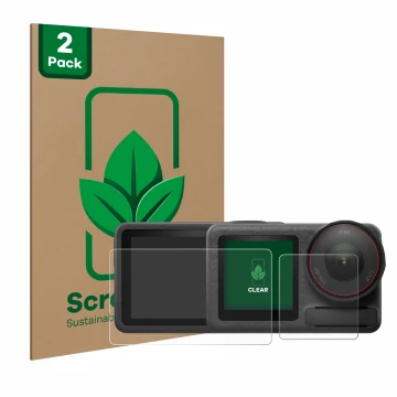 Vorderseite einer Produktverpackung mit dem Markenlogo ScreenLeaf. Daneben ist das Gerät DJI Osmo Action 5 Pro mit dem zugehör