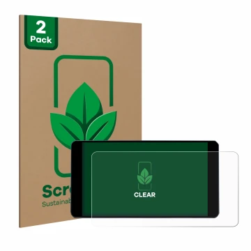 Vorderseite einer Produktverpackung mit dem Markenlogo ScreenLeaf. Daneben ist das Gerät Zontes 350E mit dem zugehörigen Displ