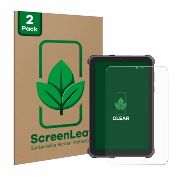 Vorderseite einer Produktverpackung mit dem Markenlogo ScreenLeaf. Daneben ist das Gerät Oukitel RT3 Pro mit dem zugehörigen D