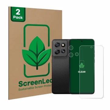 Vorderseite einer Produktverpackung mit dem Markenlogo ScreenLeaf. Daneben ist das Gerät Motorola ThinkPhone 25 (Display+Kamer