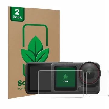 Vorderseite einer Produktverpackung mit dem Markenlogo ScreenLeaf. Daneben ist das Gerät DJI Osmo Action 5 Pro (case-friendly)
