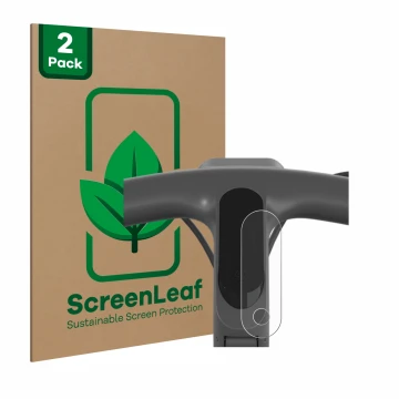 Vorderseite einer Produktverpackung mit dem Markenlogo ScreenLeaf. Daneben ist das Gerät Egret Ey 1 mit dem zugehörigen Displa