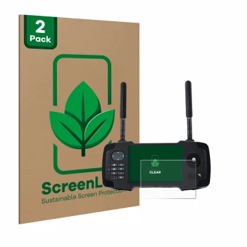 Vorderseite einer Produktverpackung mit dem Markenlogo ScreenLeaf. Daneben ist das Gerät Toslon XR500 mit dem zugehörigen Disp