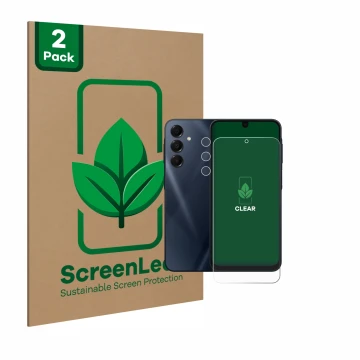 Vorderseite einer Produktverpackung mit dem Markenlogo ScreenLeaf. Daneben ist das Gerät Samsung Galaxy A16 5G (Display+Kamera