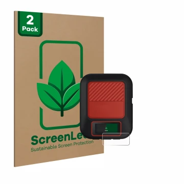 Vorderseite einer Produktverpackung mit dem Markenlogo ScreenLeaf. Daneben ist das Gerät Garmin inReach Messenger Plus mit dem