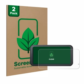 Vorderseite einer Produktverpackung mit dem Markenlogo ScreenLeaf. Daneben ist das Gerät Lamto Motorrad Carplay 6.25