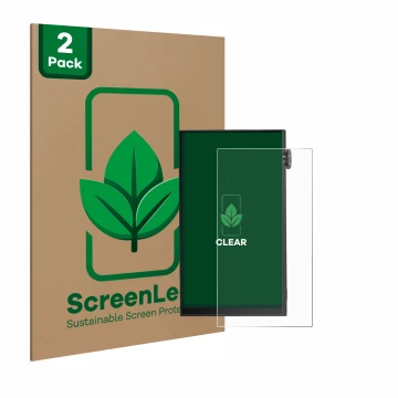 Vorderseite einer Produktverpackung mit dem Markenlogo ScreenLeaf. Daneben ist das Gerät iBasso DX180 mit dem zugehörigen Disp