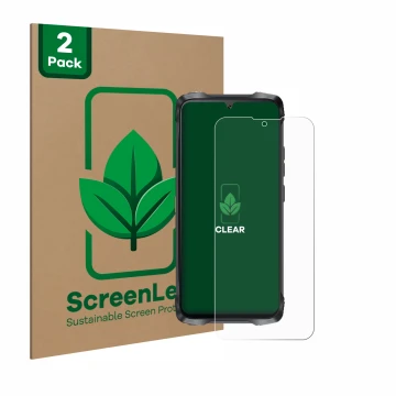 Vorderseite einer Produktverpackung mit dem Markenlogo ScreenLeaf. Daneben ist das Gerät Cubot King Kong Power 3 mit dem zugeh