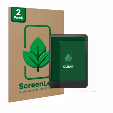 Vorderseite einer Produktverpackung mit dem Markenlogo ScreenLeaf. Daneben ist das Gerät Amazon Kindle Colorsoft Signature Edi