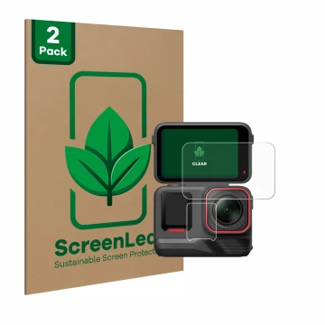 Vorderseite einer Produktverpackung mit dem Markenlogo ScreenLeaf. Daneben ist das Gerät Insta360 Ace Pro 2 mit dem zugehörige
