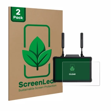 Vorderseite einer Produktverpackung mit dem Markenlogo ScreenLeaf. Daneben ist das Gerät Hollyland Pyro 7 mit dem zugehörigen 