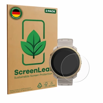 Vorderseite einer Produktverpackung mit dem Markenlogo ScreenLeaf. Daneben ist das Gerät Polar Vantage M3 mit dem zugehörigen 