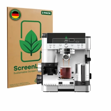Vorderseite einer Produktverpackung mit dem Markenlogo ScreenLeaf. Daneben ist das Gerät Ninja Luxe Cafe Premier ES601EU mit d