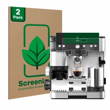 Vorderseite einer Produktverpackung mit dem Markenlogo ScreenLeaf. Daneben ist das Gerät Ninja Luxe Cafe Essential mit dem zug