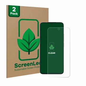 Vorderseite einer Produktverpackung mit dem Markenlogo ScreenLeaf. Daneben ist das Gerät Xiaomi 15 mit dem zugehörigen Display