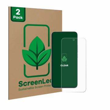 Vorderseite einer Produktverpackung mit dem Markenlogo ScreenLeaf. Daneben ist das Gerät Honor Magic 7 mit dem zugehörigen Dis